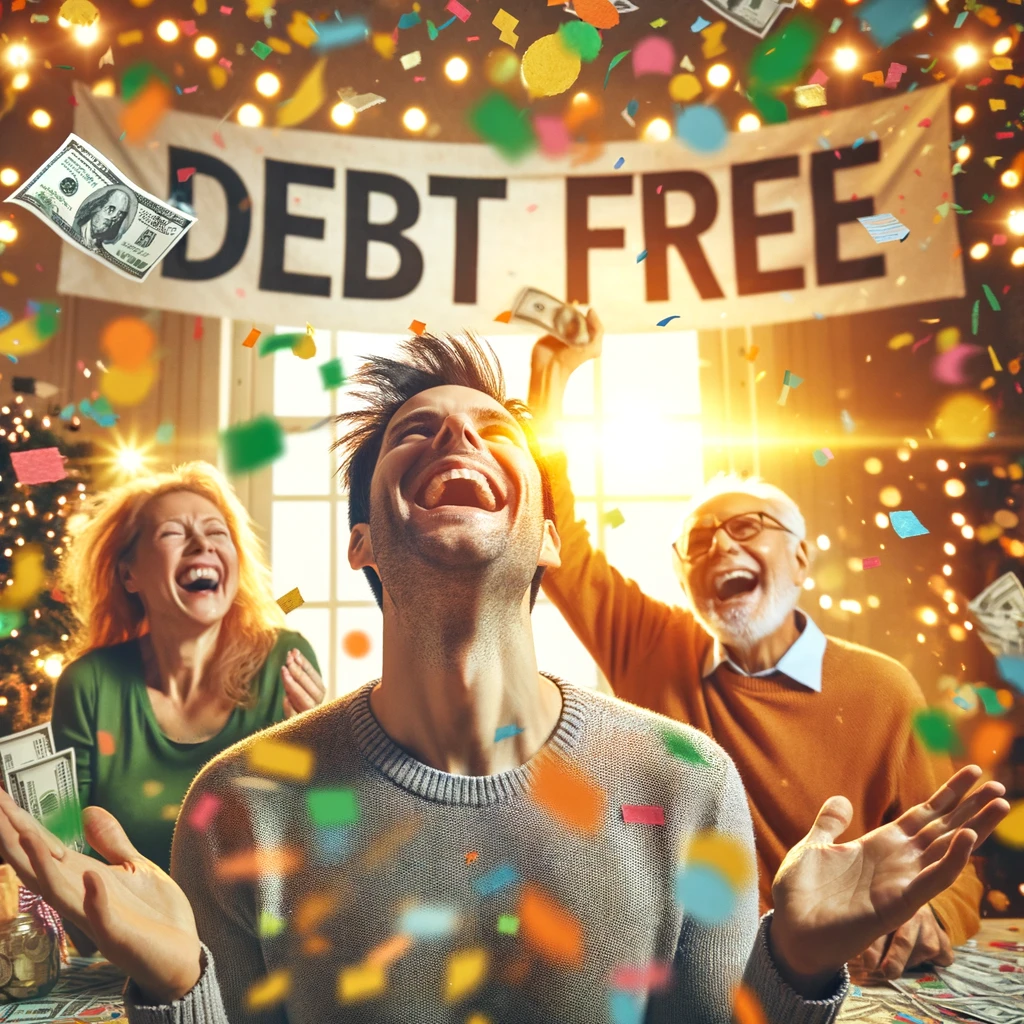 A happy family throwing confetti, celebrating financial freedom with smiles and joy